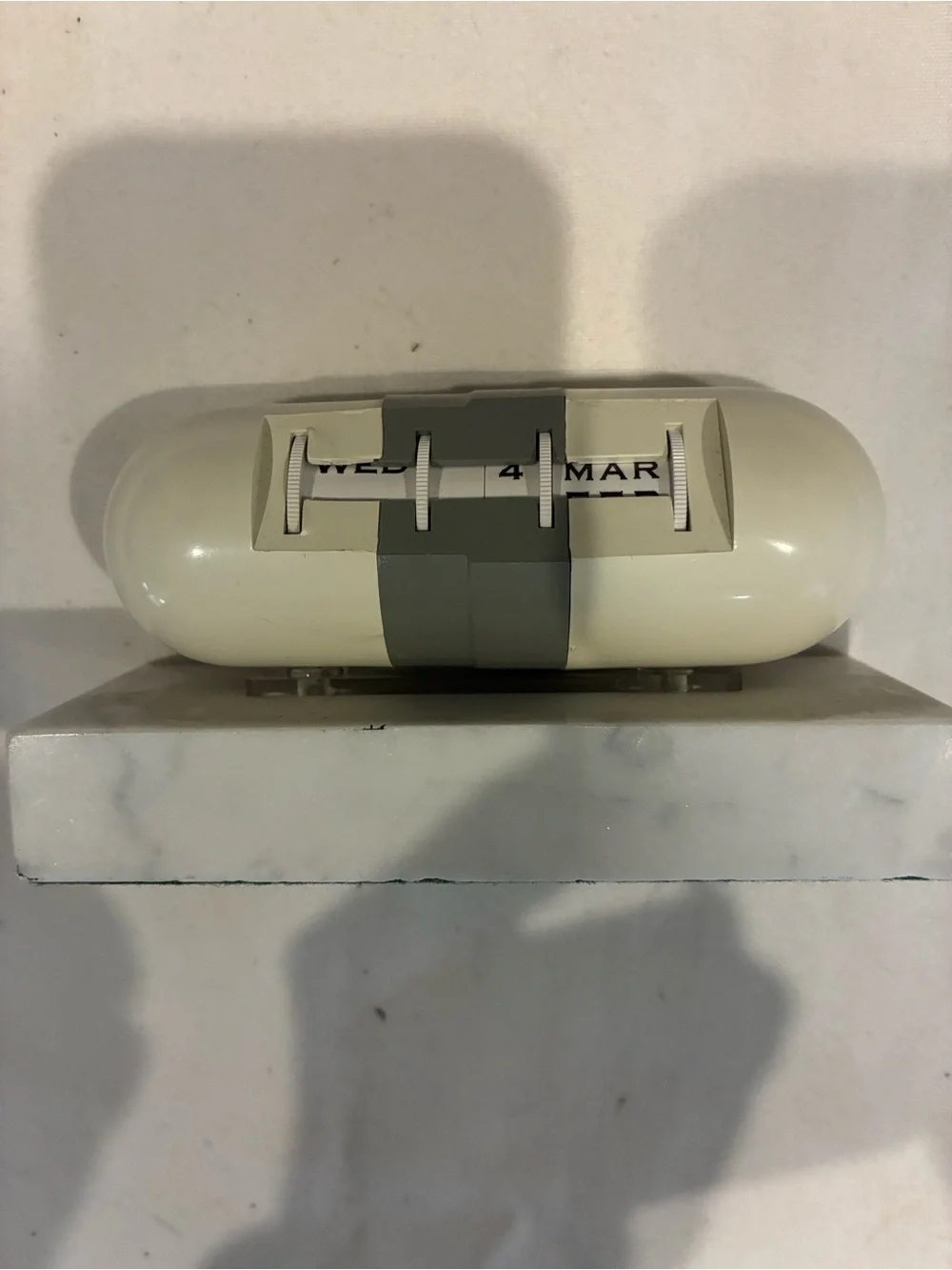 Pill Capsule Desk Calendar Cream /Gray Desktop Perpetual Calendar on Marble Base